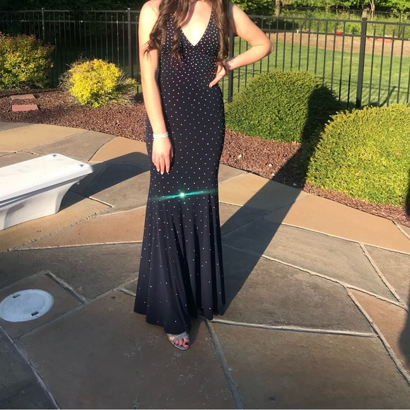 Navy with Silver Rhinestones Prom Dress (Jovani 1114 Navy) - Picture 2 of 5